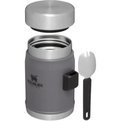 Stanley Legendary Food Jar + Spork Vacuum Insulated Container -Sports Equipment B2B Web PNG The Legendary Food Jar Spork 0 4L Charcoal Hero Exploded 1800x1800